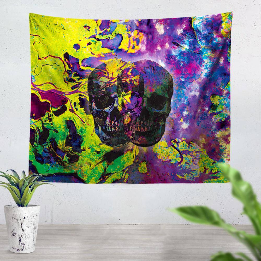 Glitch skull tapestry 2025