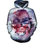 White Glitch Skull Womens Hoodie