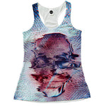 White Glitch Skull Racerback