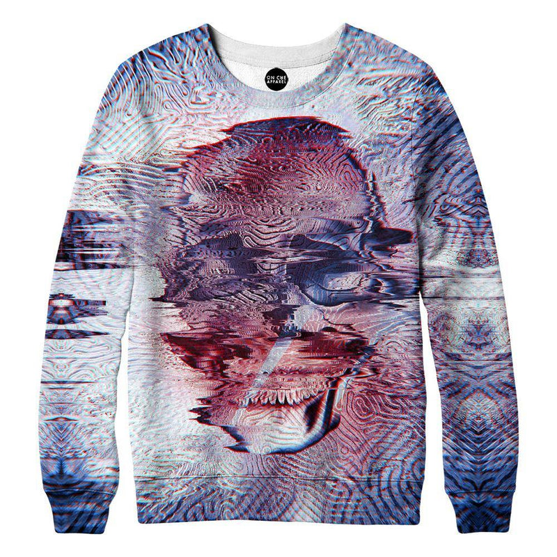 White Glitch Skull Womens Sweatshirt