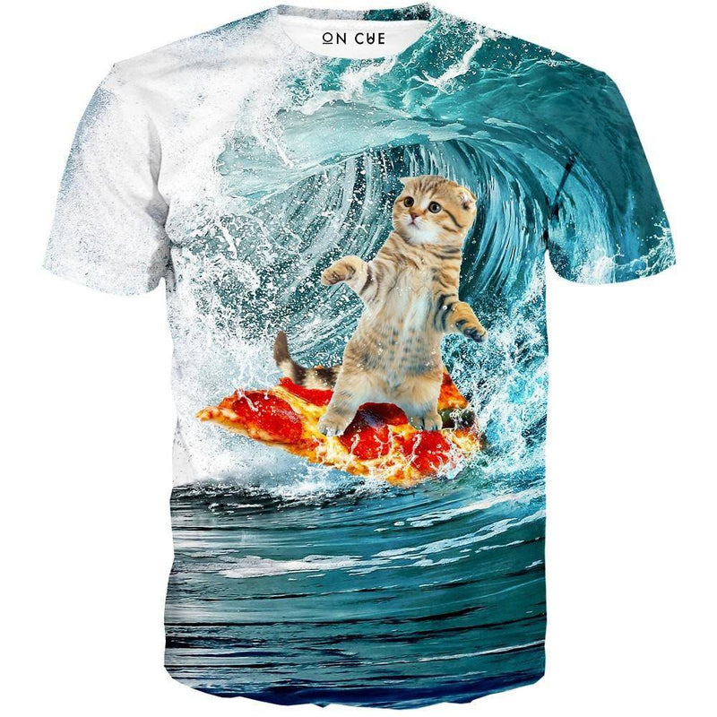 Surfing Kittie T Shirt S Blue