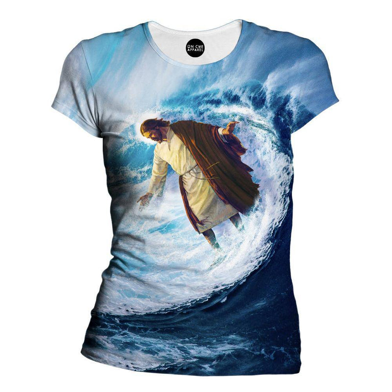 Jesus Surfs Womens T-Shirt