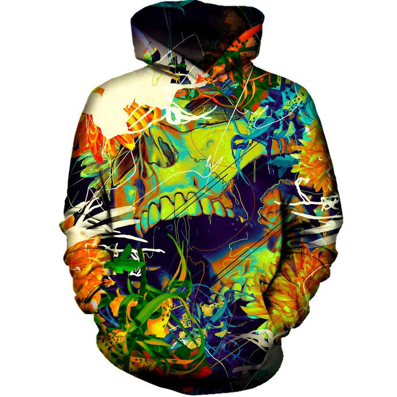 Floral Skull Green Womens Hoodie