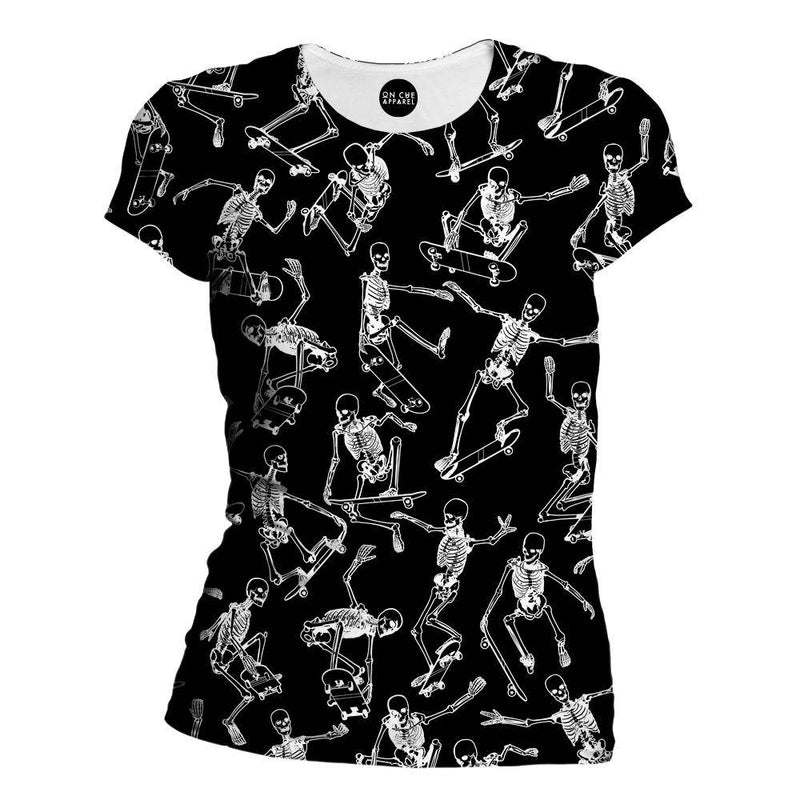 Skateboarding Skulls Black Womens T-Shirt