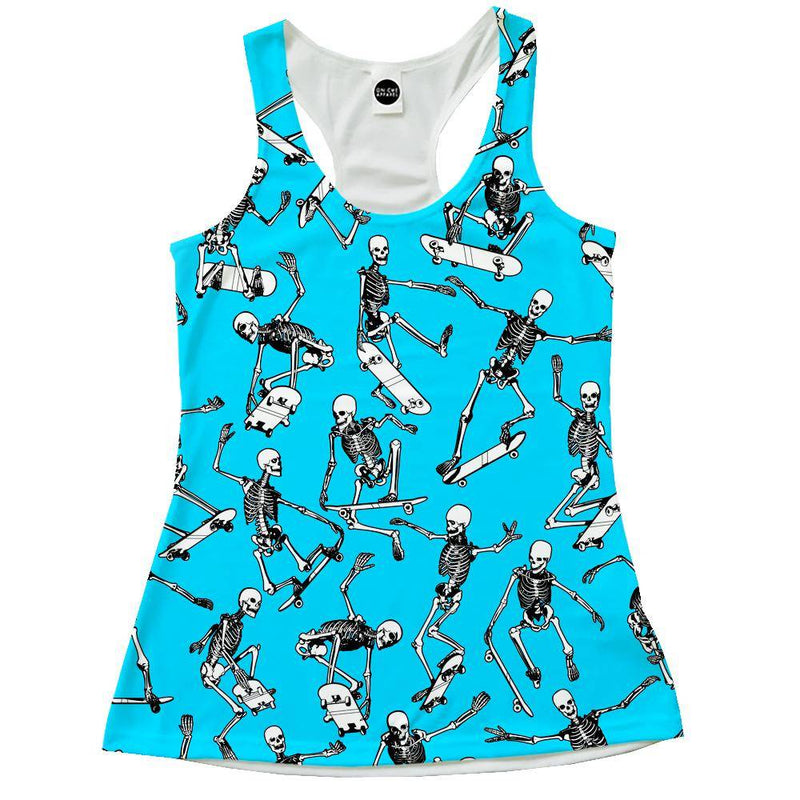 Skateboarding Skulls Blue Racerback