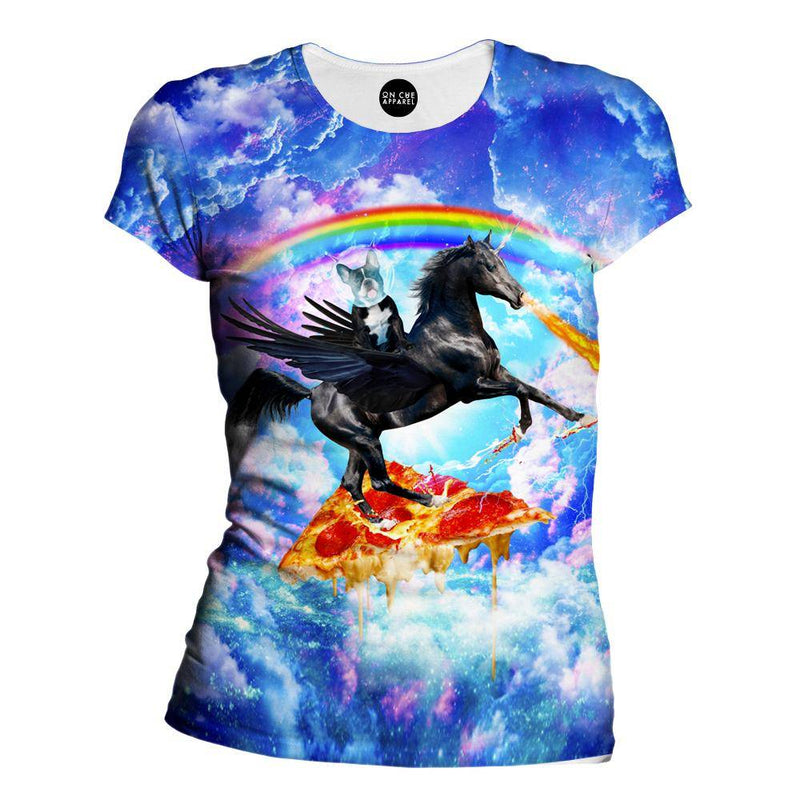 Puppy Riding Pegasus Womens T-Shirt
