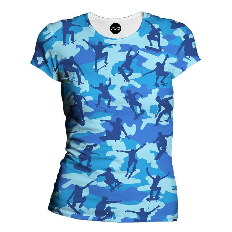 Skater Camo Blue Womens T-Shirt