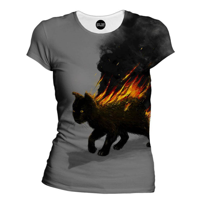 The Cat Is On Fire Womens T-Shirt